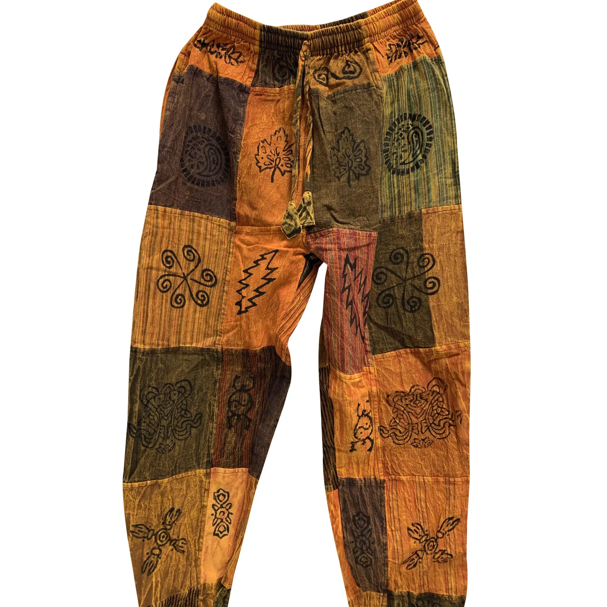 Mens Stonewashed Cotton Bohemian Vintage Yoga Ethnic Print Patchwork Harem Pants #3