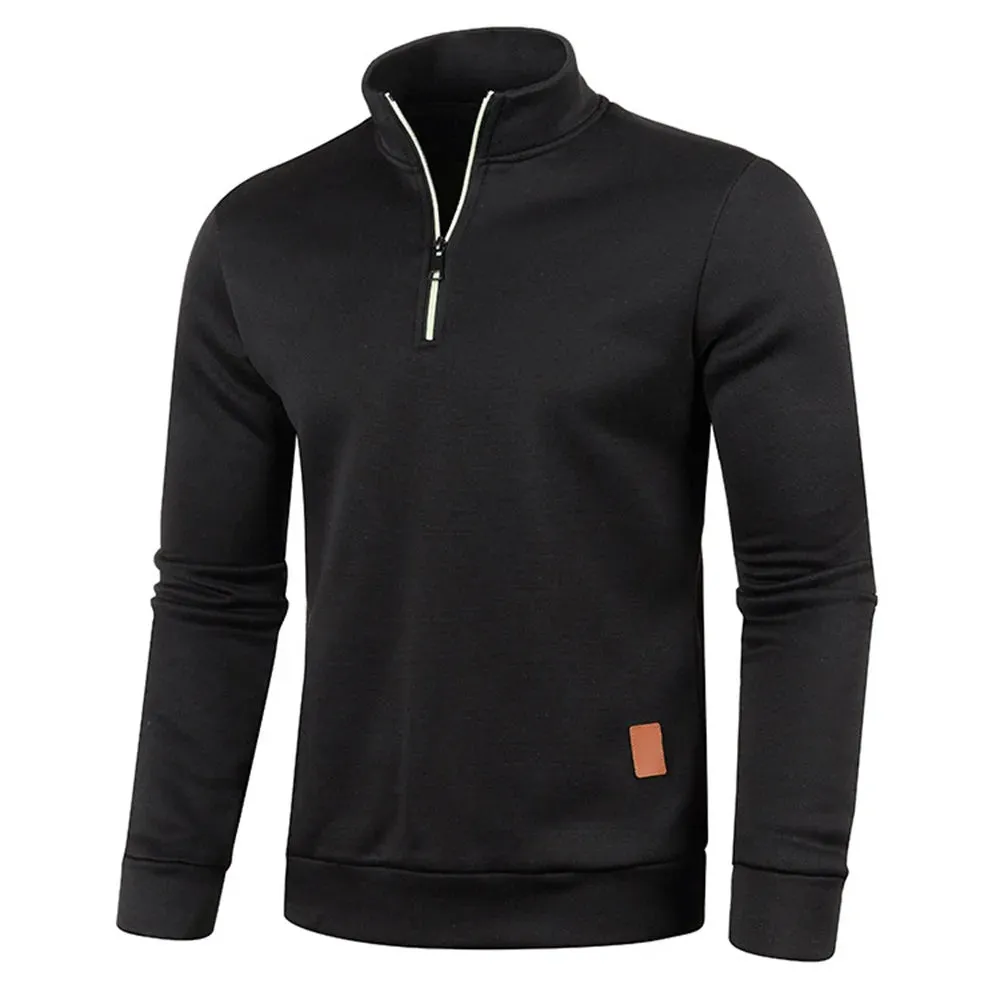 Mens Turtleneck Solid Thick Half Zipper Pullover Sweatshirt