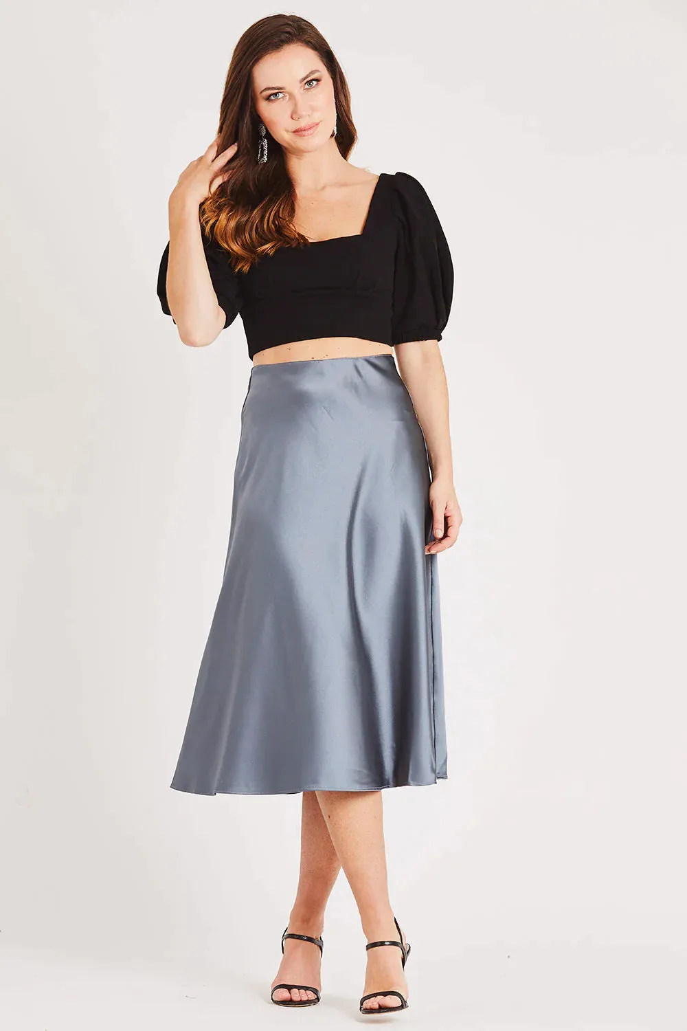 MERA BLACK FLOWY SATIN SKIRT