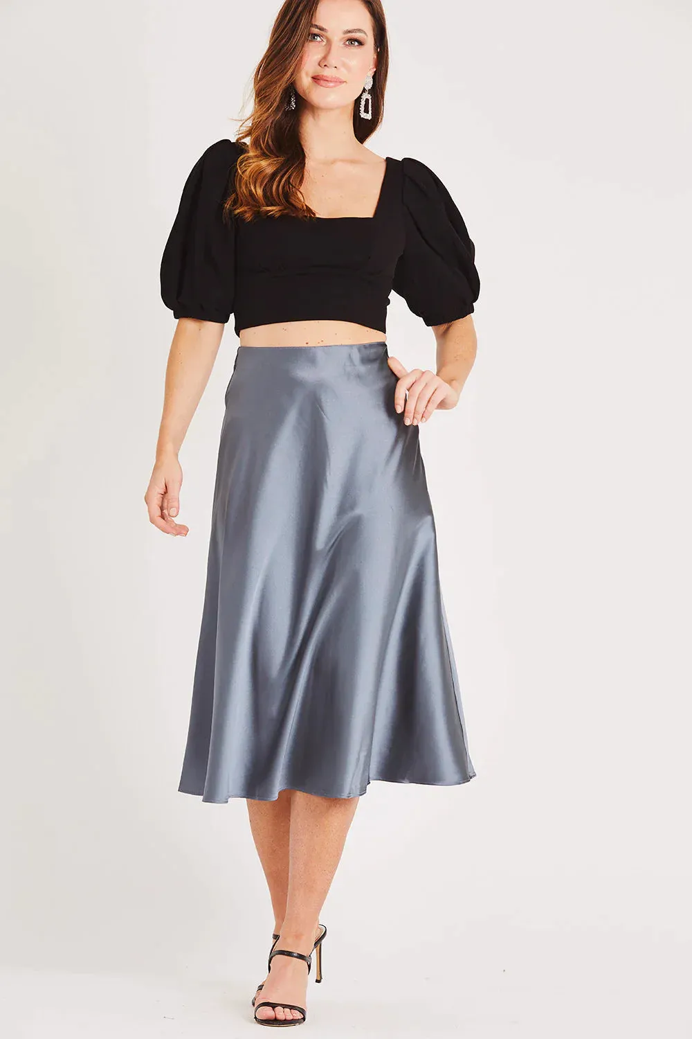 MERA BLACK FLOWY SATIN SKIRT