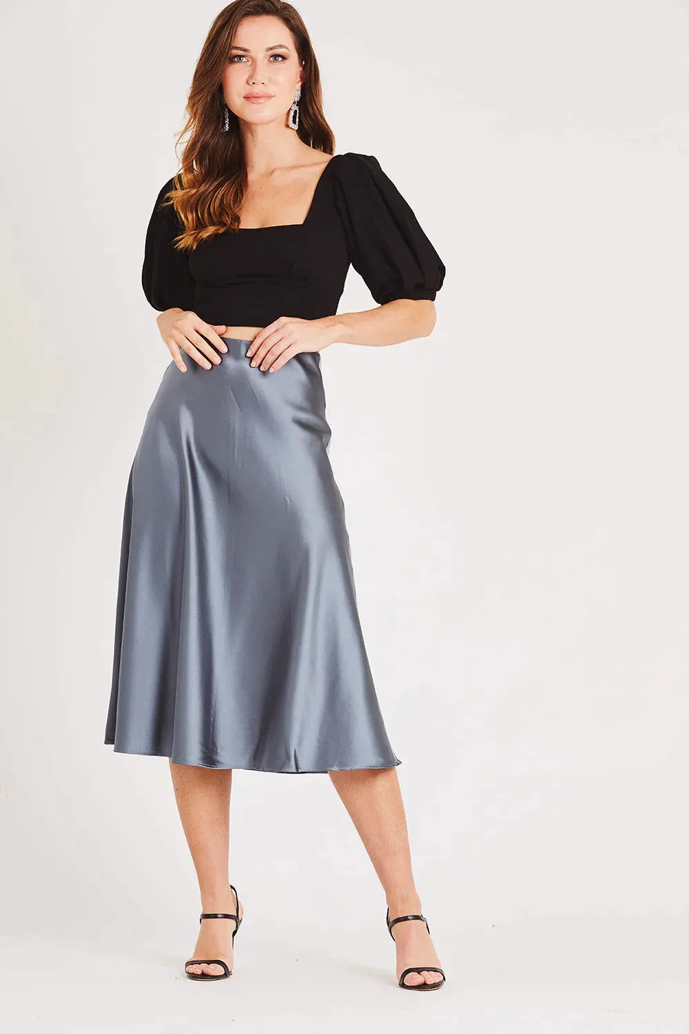 MERA BLACK FLOWY SATIN SKIRT