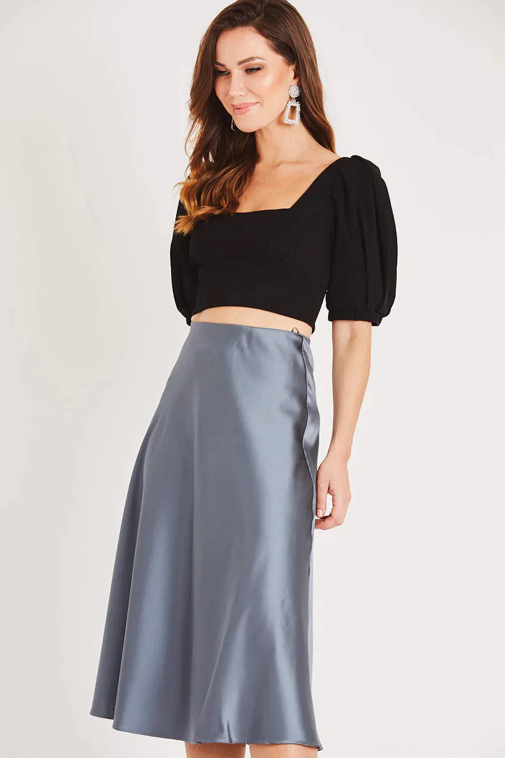 MERA BLACK FLOWY SATIN SKIRT