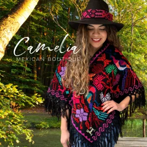 Mexican Cape Poncho Cross Stitch Black Peacock