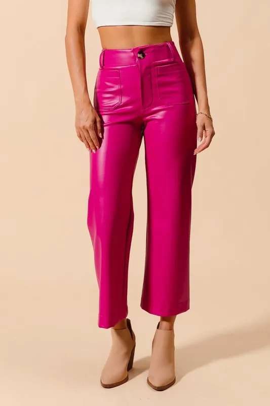 Mid-Rise Hot Pink Faux Leather Pants