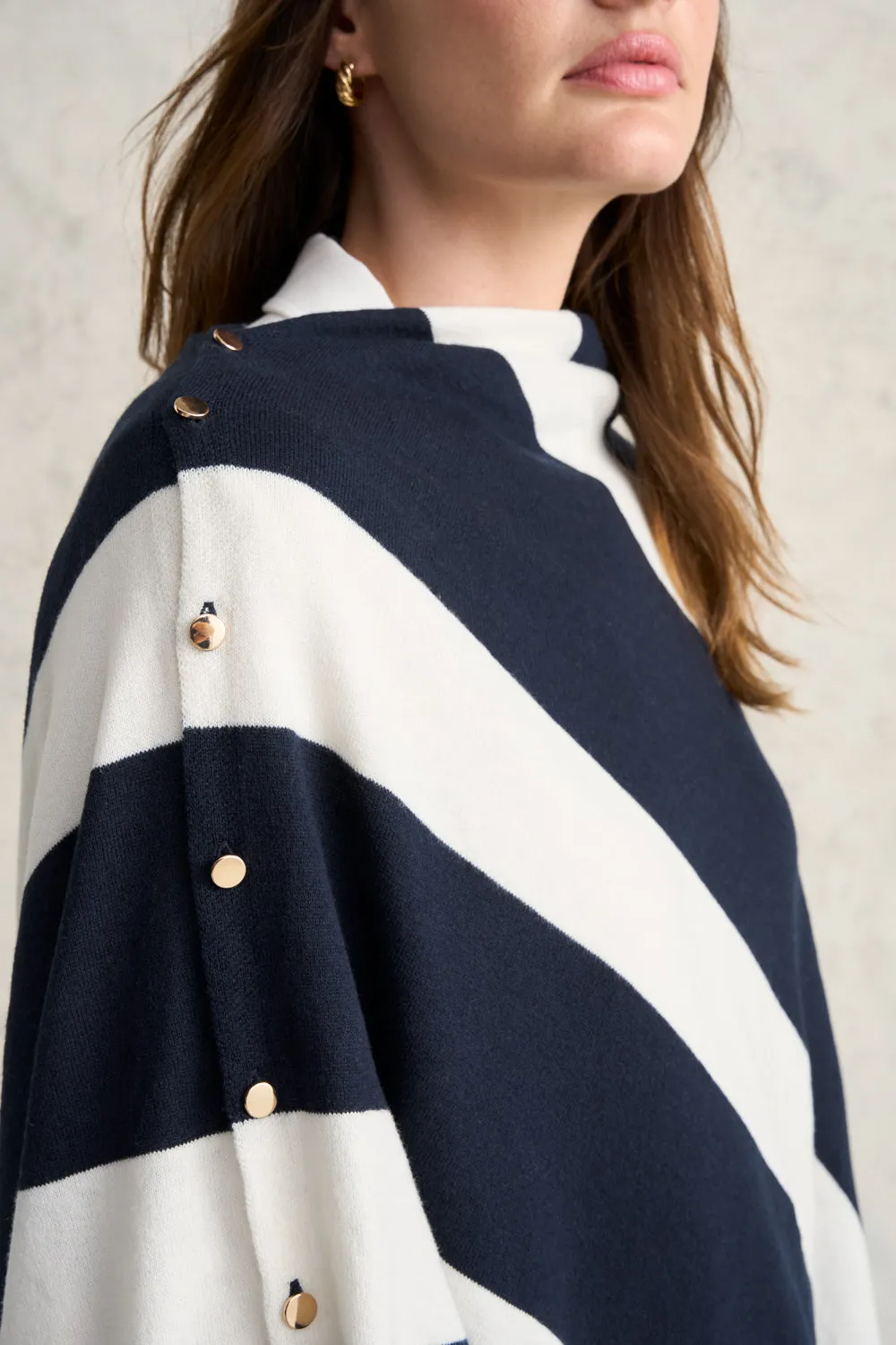 Navy and White Striped Merino Poncho