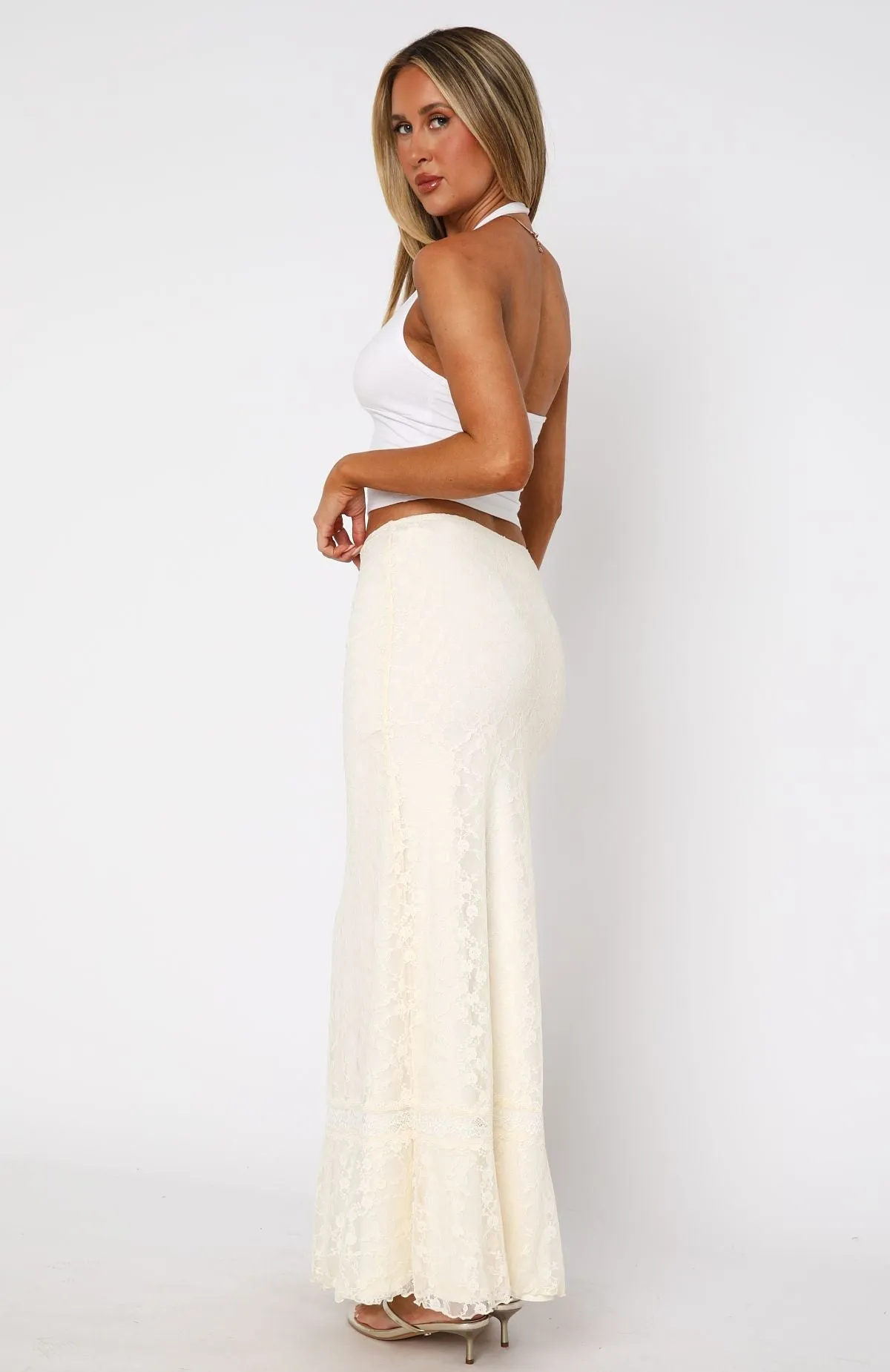 No Giving Up Lace Maxi Skirt Cream