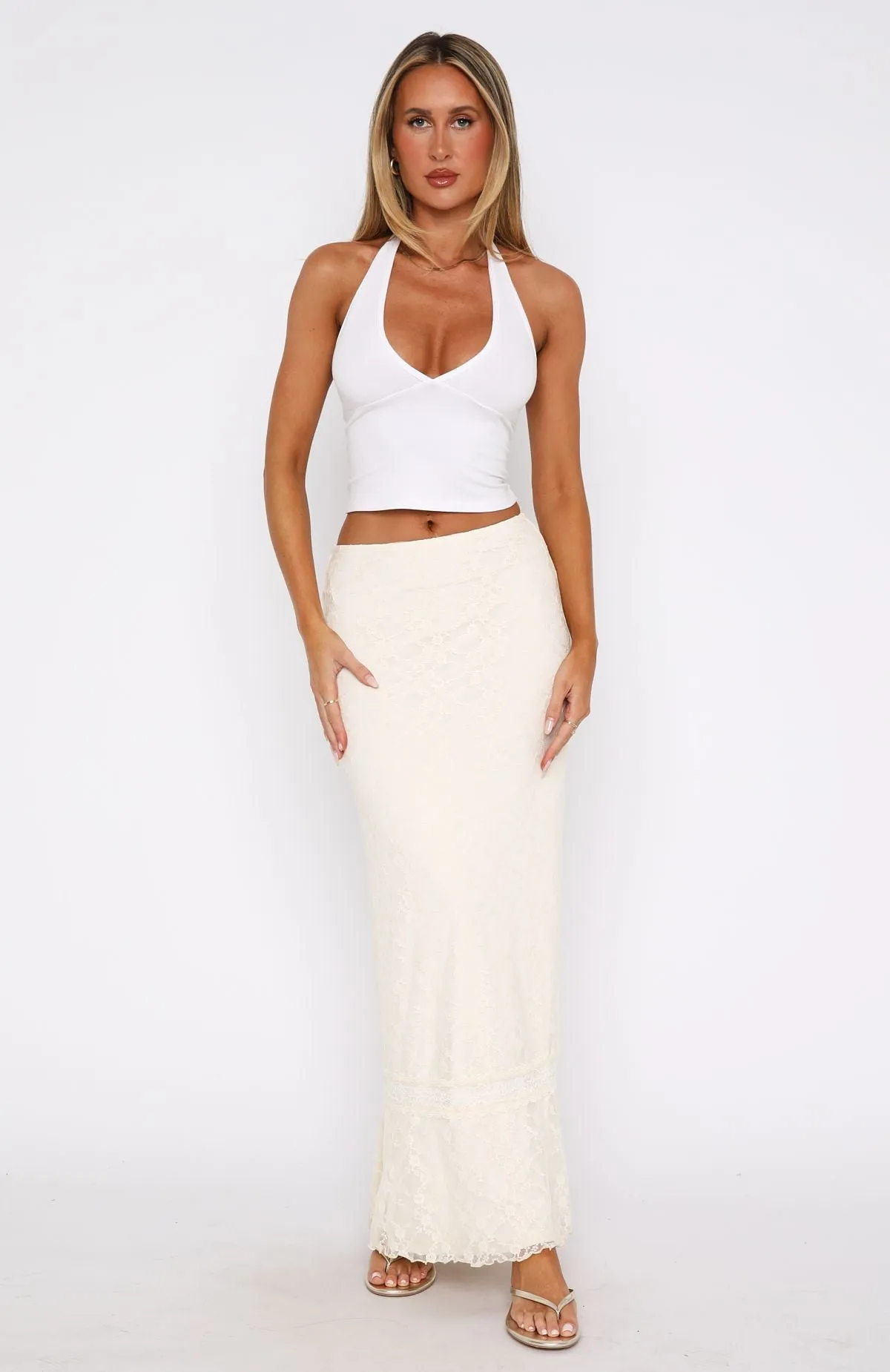 No Giving Up Lace Maxi Skirt Cream