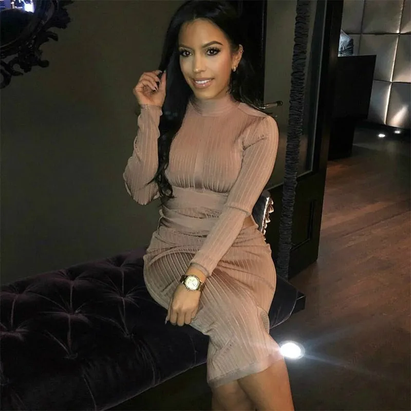 Nude Turtleneck Bandage Dress