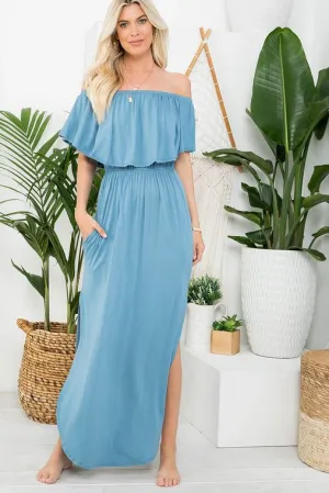 Off Shoulder Maxi Dress - Chambray