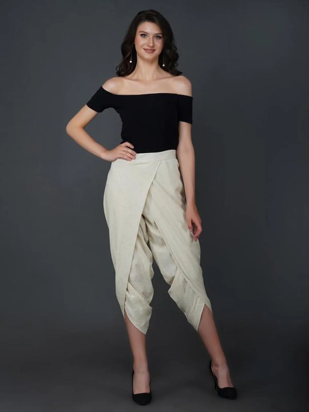 Off White Cotton Gathered Dhoti Pants