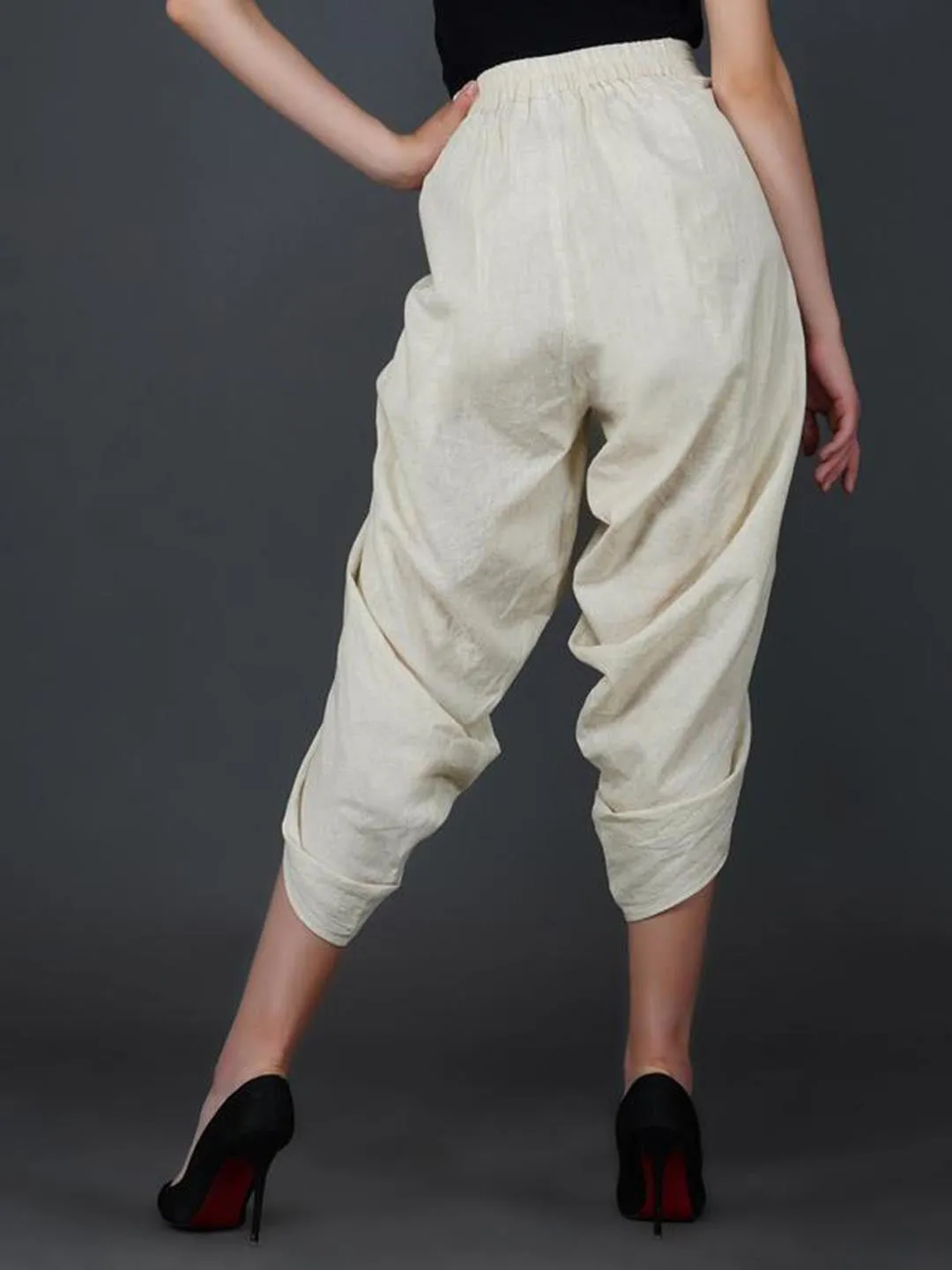 Off White Cotton Gathered Dhoti Pants