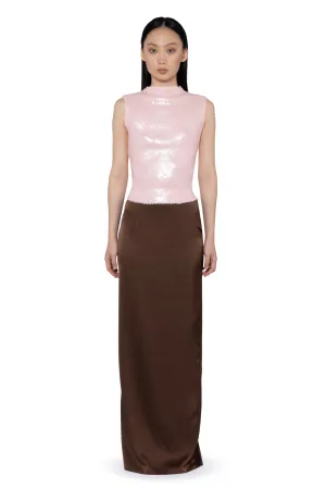 OLWYN MAXI SKIRT IN CHOCOLATE BROWN SATIN