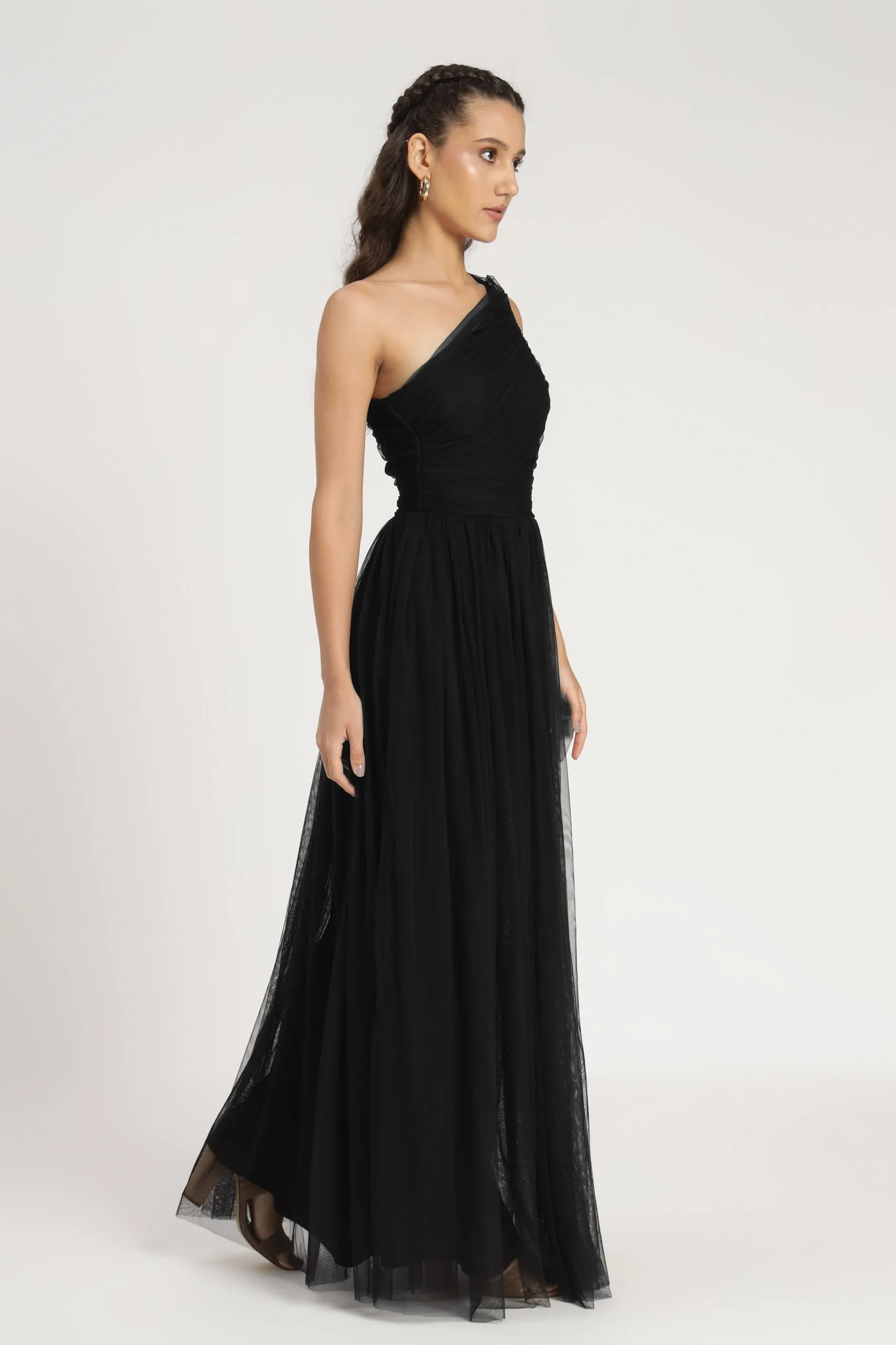 One Shoulder Maxi Dress in Black