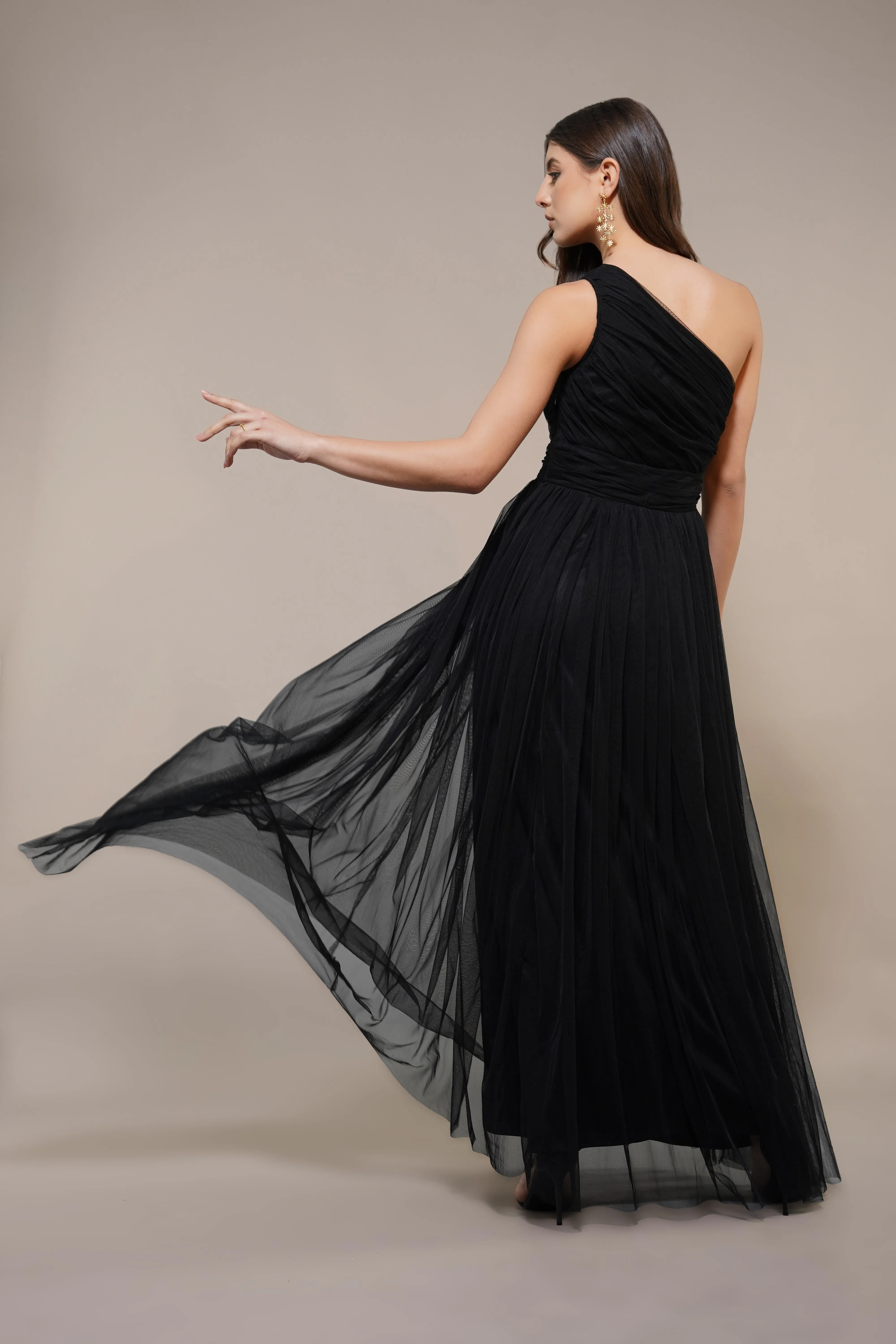 One Shoulder Maxi Dress in Black