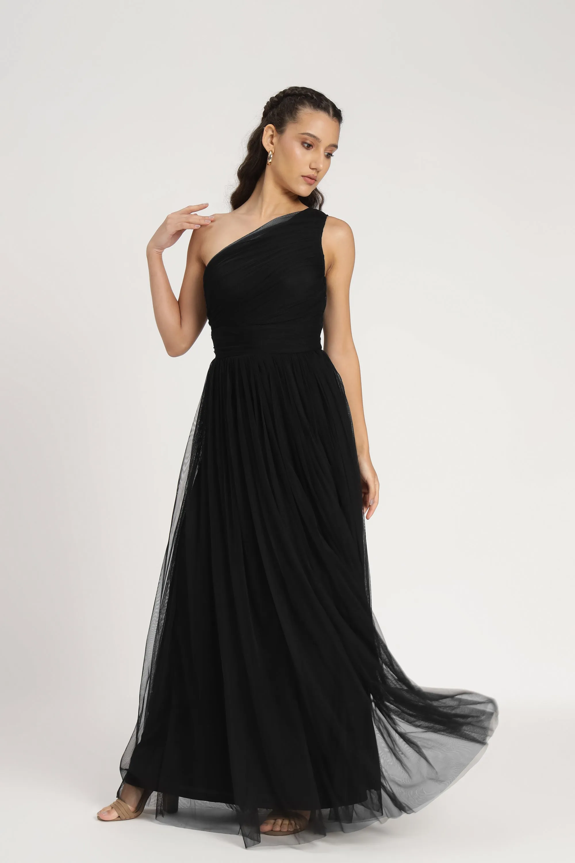 One Shoulder Maxi Dress in Black