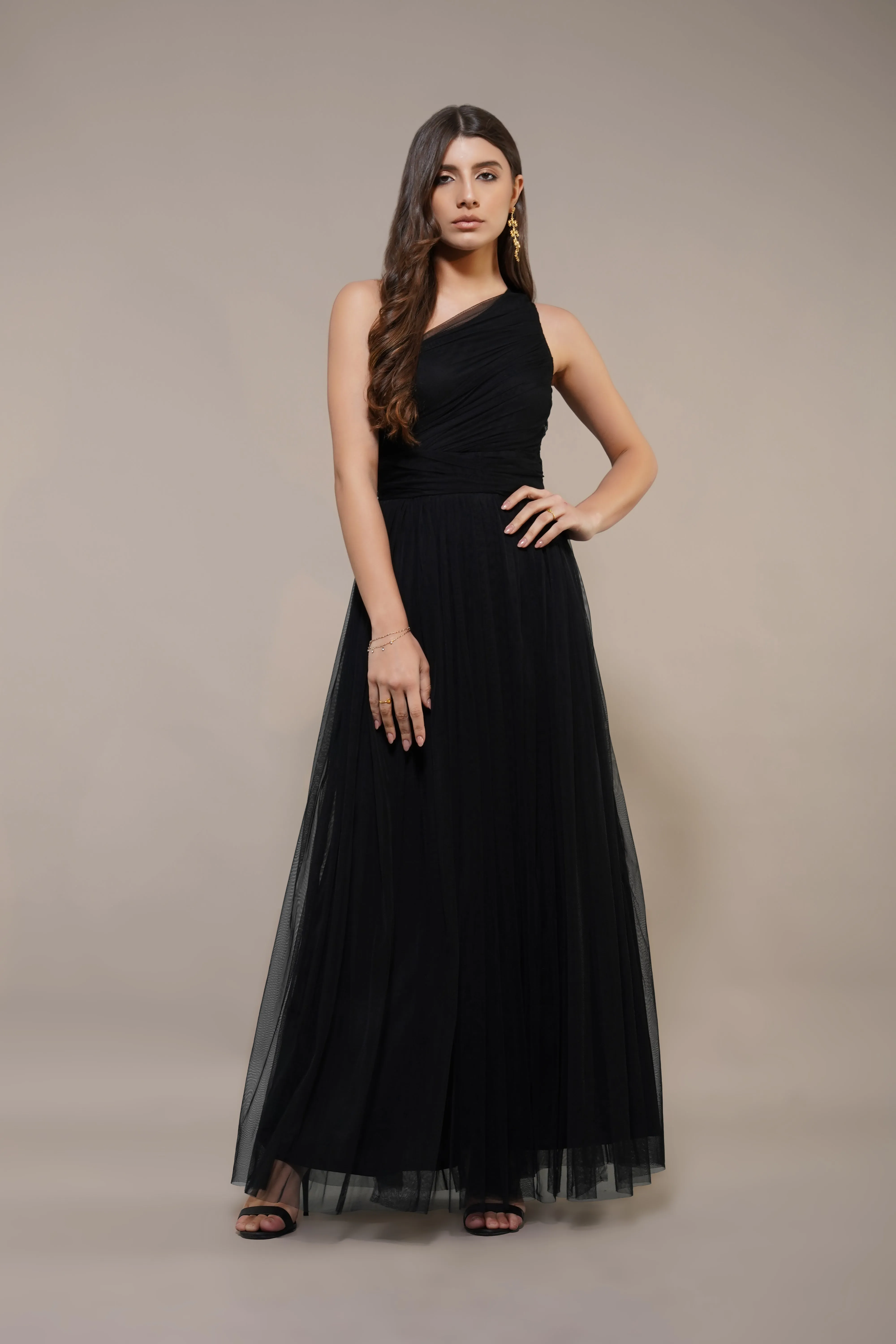 One Shoulder Maxi Dress in Black