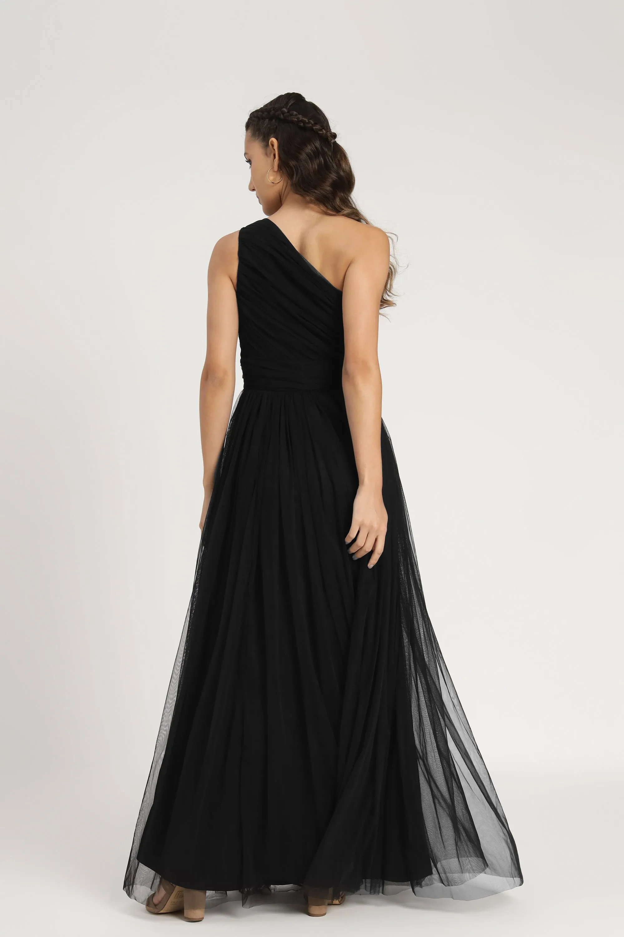 One Shoulder Maxi Dress in Black