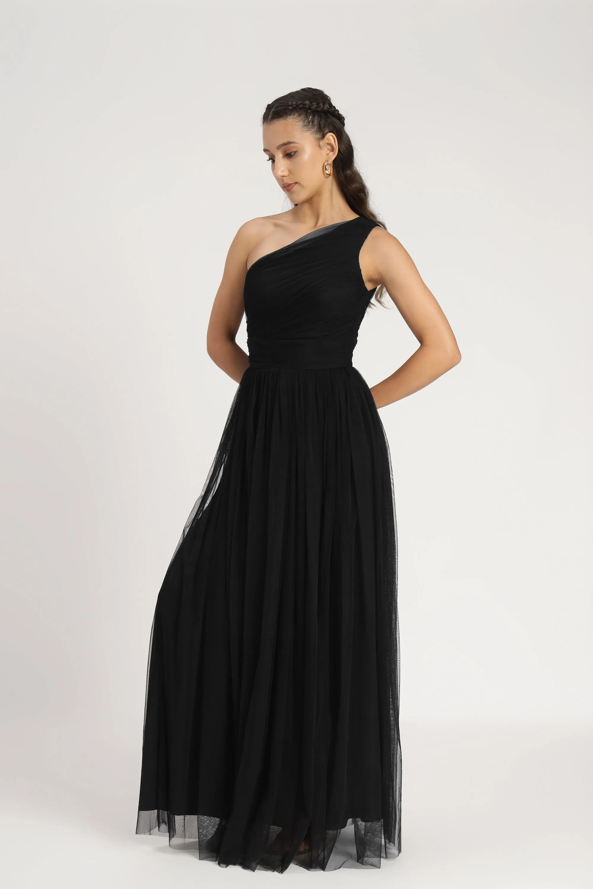 One Shoulder Maxi Dress in Black