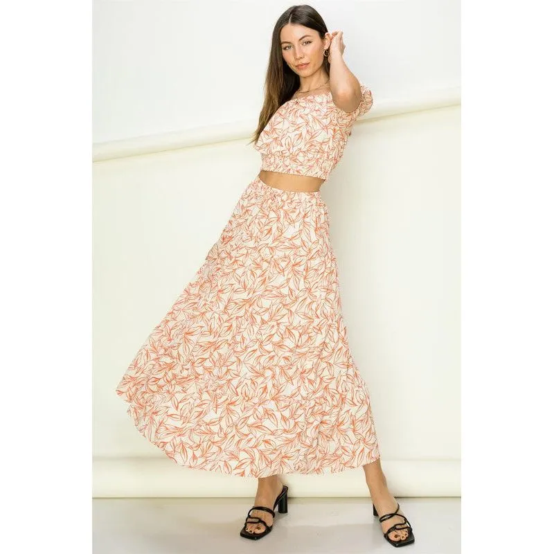 OVER IT OFF-SHOULDER CROP TOP AND MAXI SKIRT SET