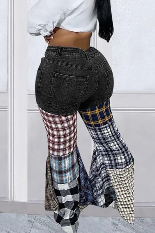 PA067 Plaid Denim Long Pants