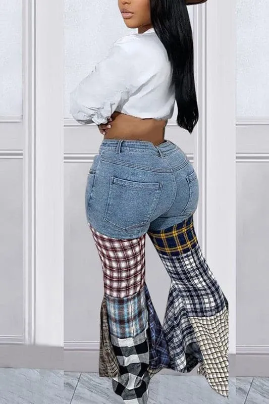 PA067 Plaid Denim Long Pants