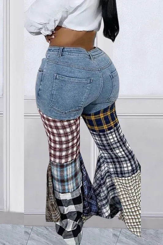 PA067 Plaid Denim Long Pants