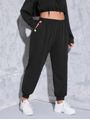 Patched High Waist Cropped Plus Size Sweatpants