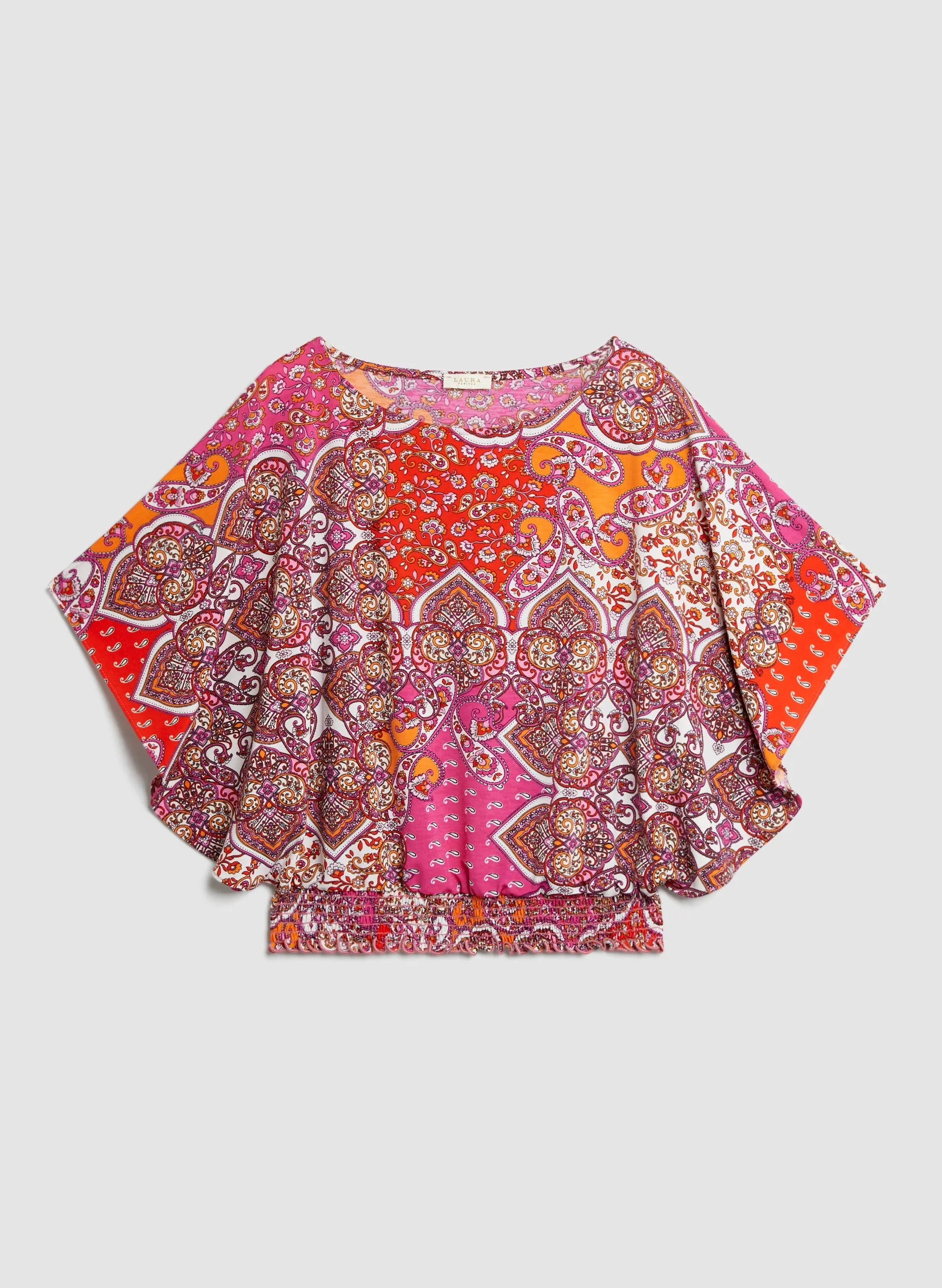 Patchwork Print Poncho Sleeve Top