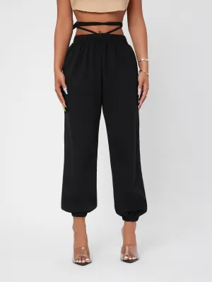 Plain Criss Cross High Waist Long Women Sweatpants