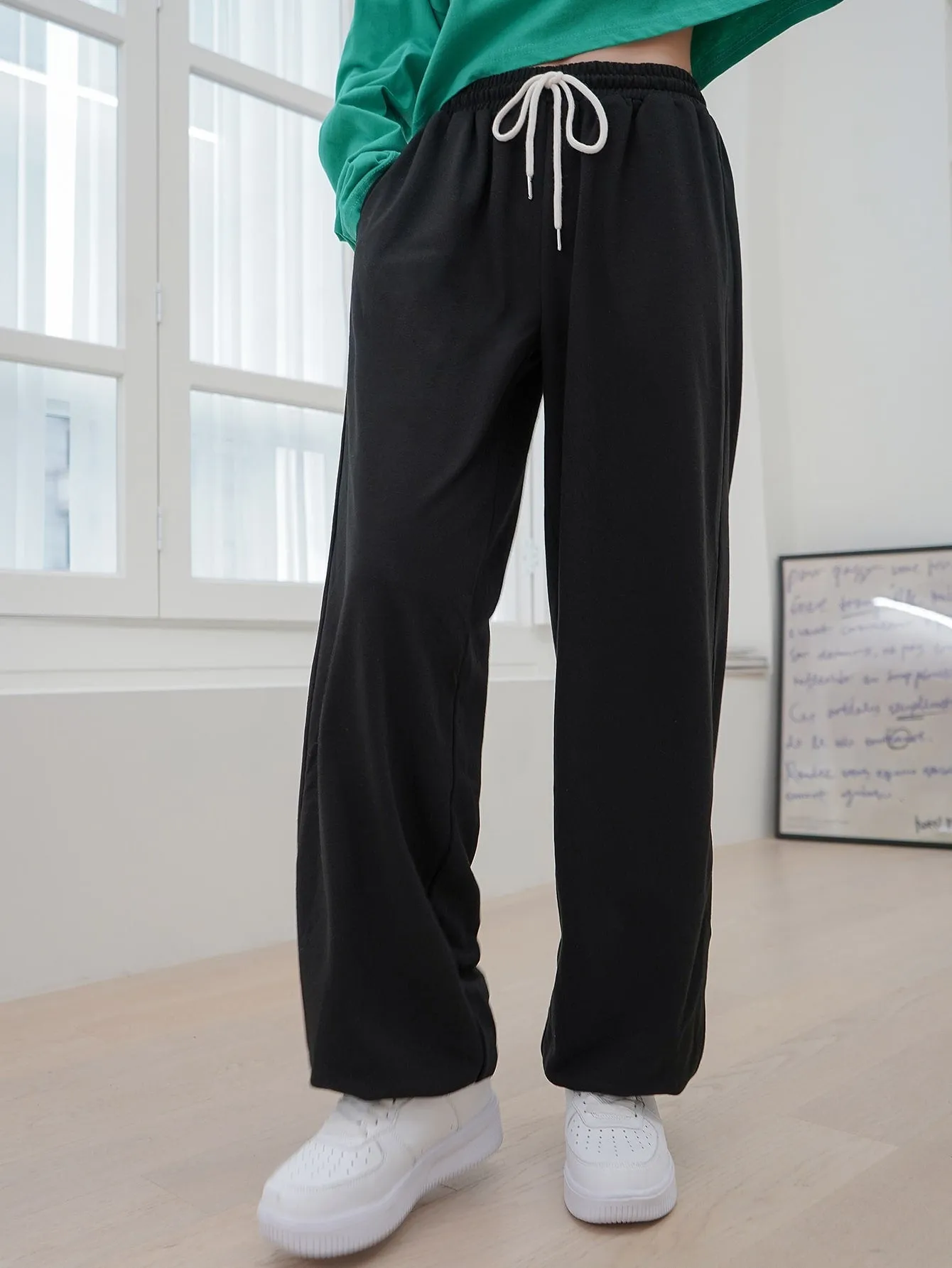 Plain Drawstring Long Women Sweatpants