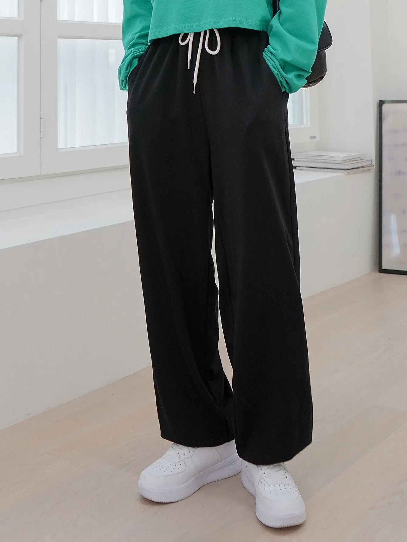 Plain Drawstring Long Women Sweatpants