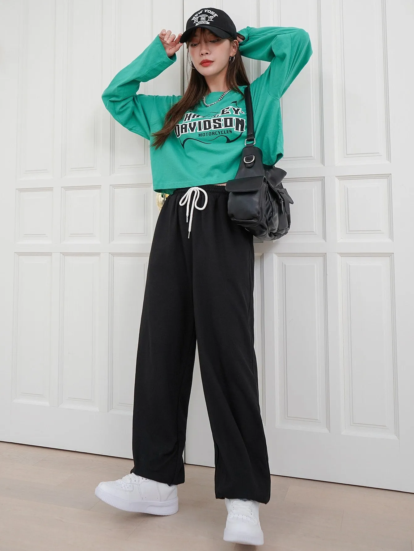 Plain Drawstring Long Women Sweatpants