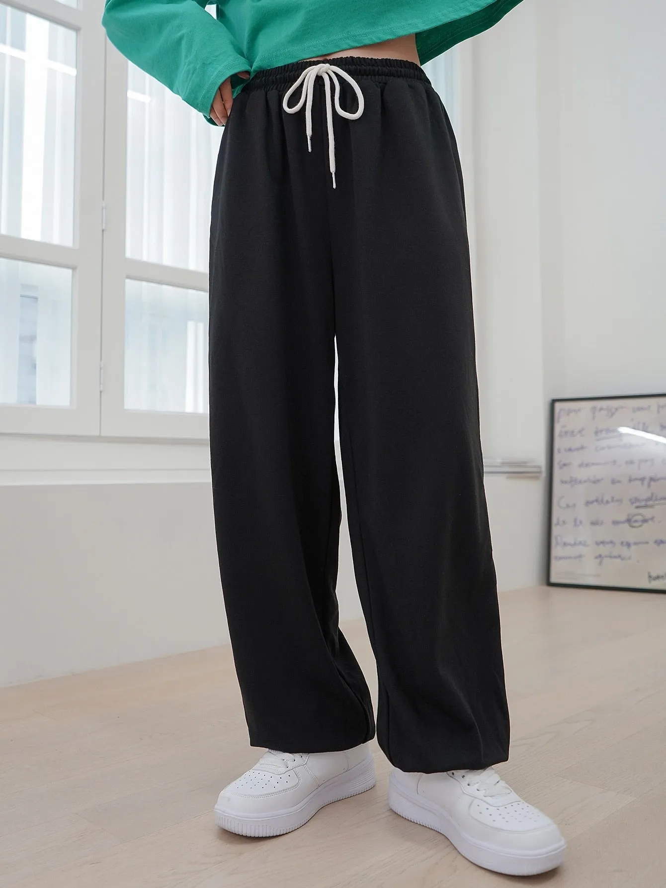 Plain Drawstring Long Women Sweatpants