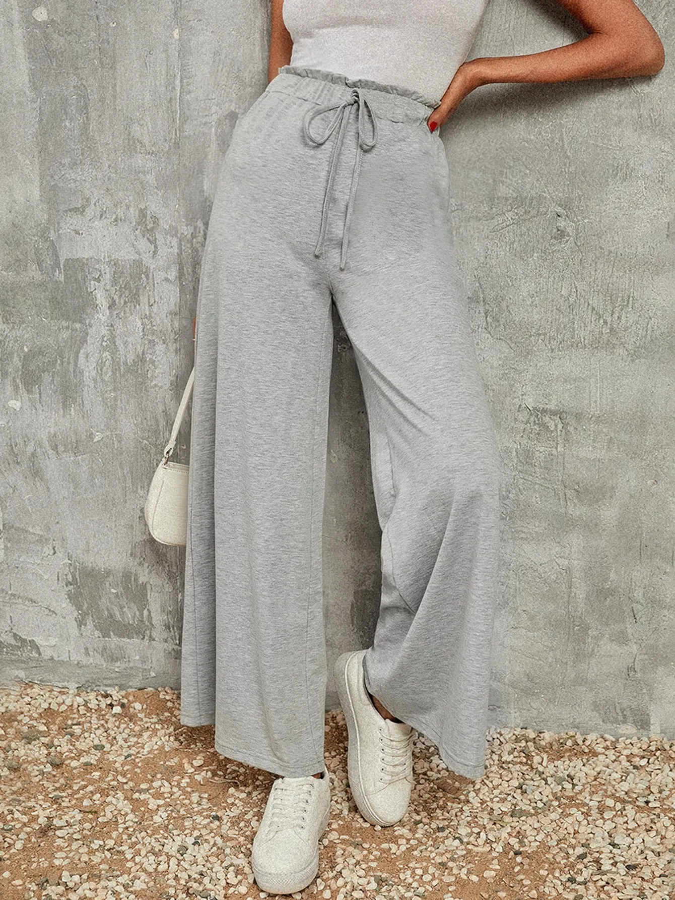 Plain Frill Natural Long Women Sweatpants