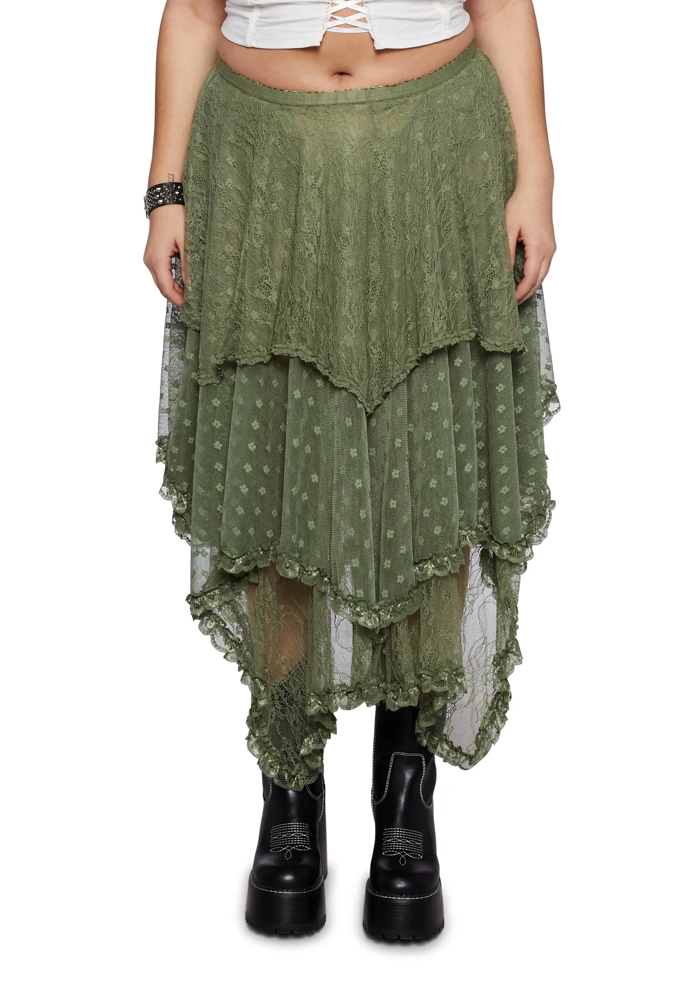 Plus Ethereal Woodlands Maxi Skirt - Green