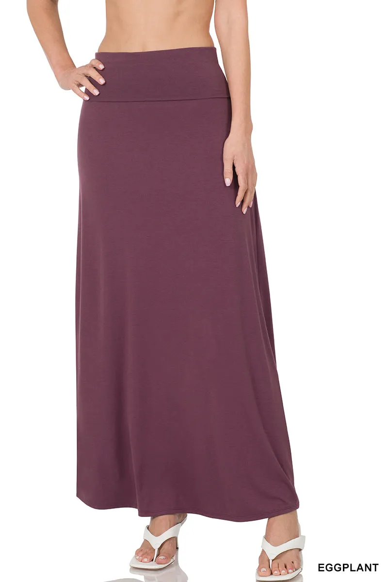 Plus Size Basic Relaxed Foldable High Waist Draped Maxi Skirts