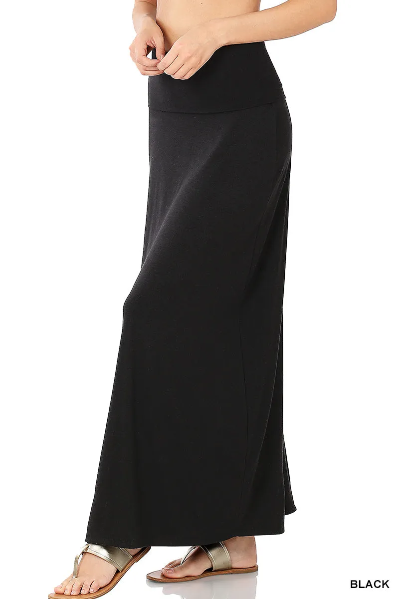 Plus Size Basic Relaxed Foldable High Waist Draped Maxi Skirts