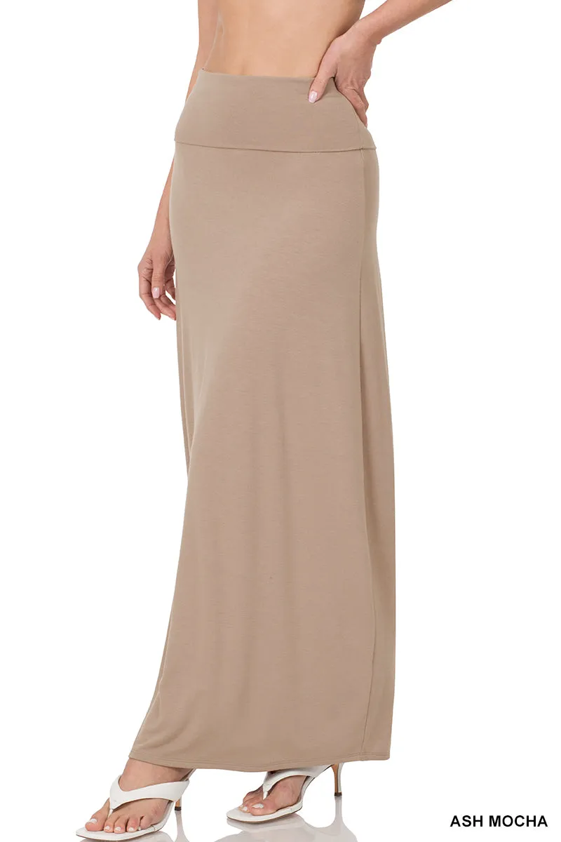 Plus Size Basic Relaxed Foldable High Waist Draped Maxi Skirts