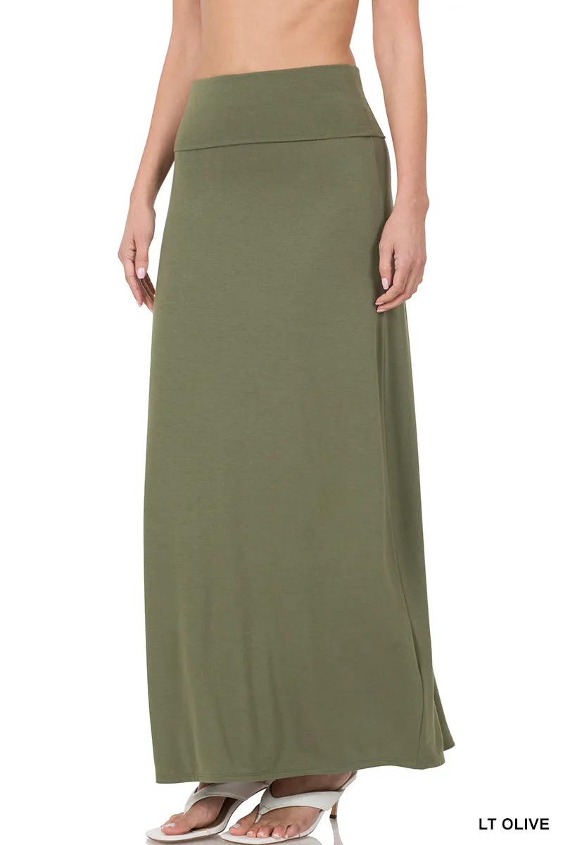 Plus Size Basic Relaxed Foldable High Waist Draped Maxi Skirts