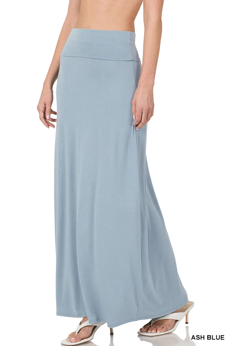 Plus Size Basic Relaxed Foldable High Waist Draped Maxi Skirts