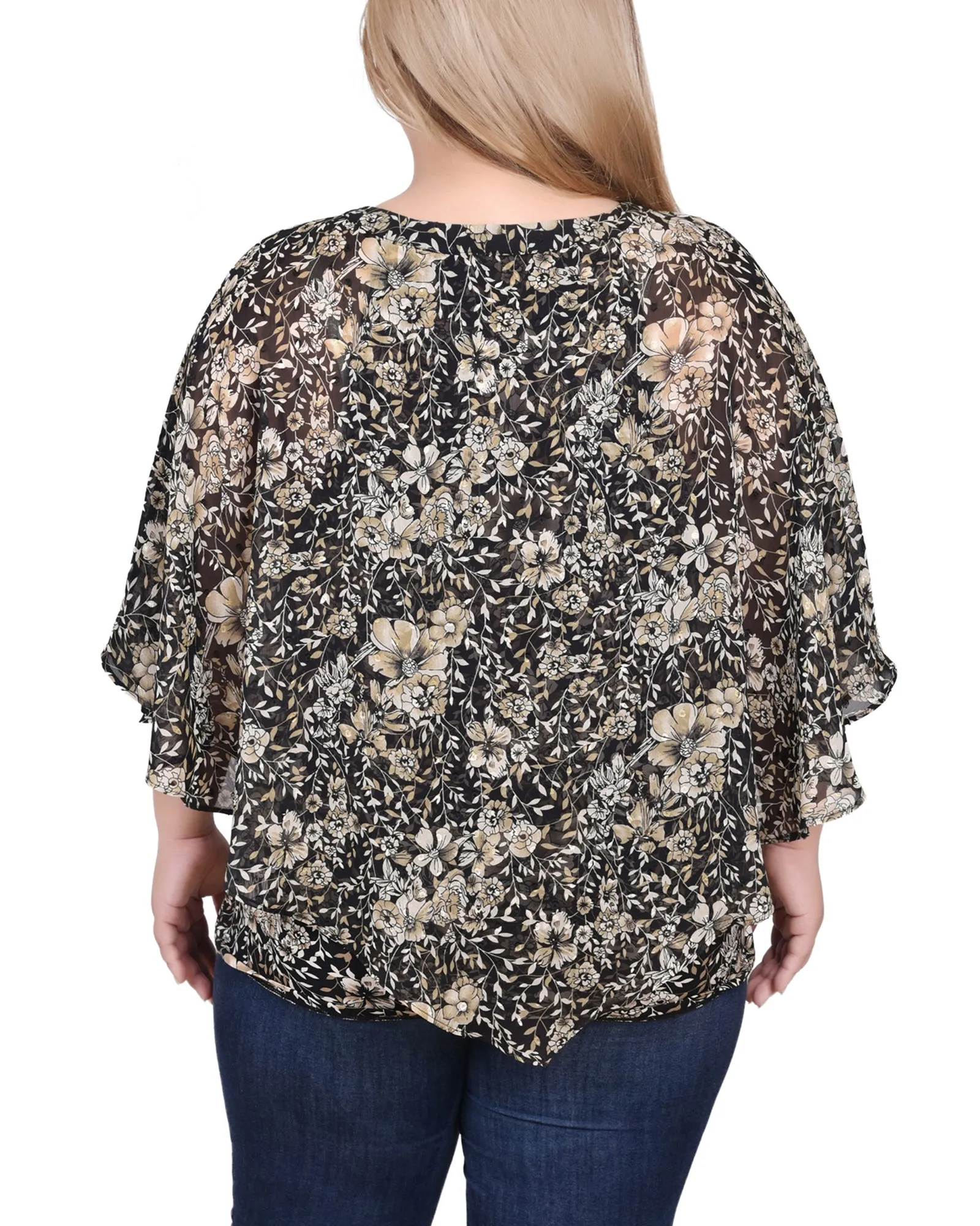 Plus Size Chiffon Poncho Top With Ring