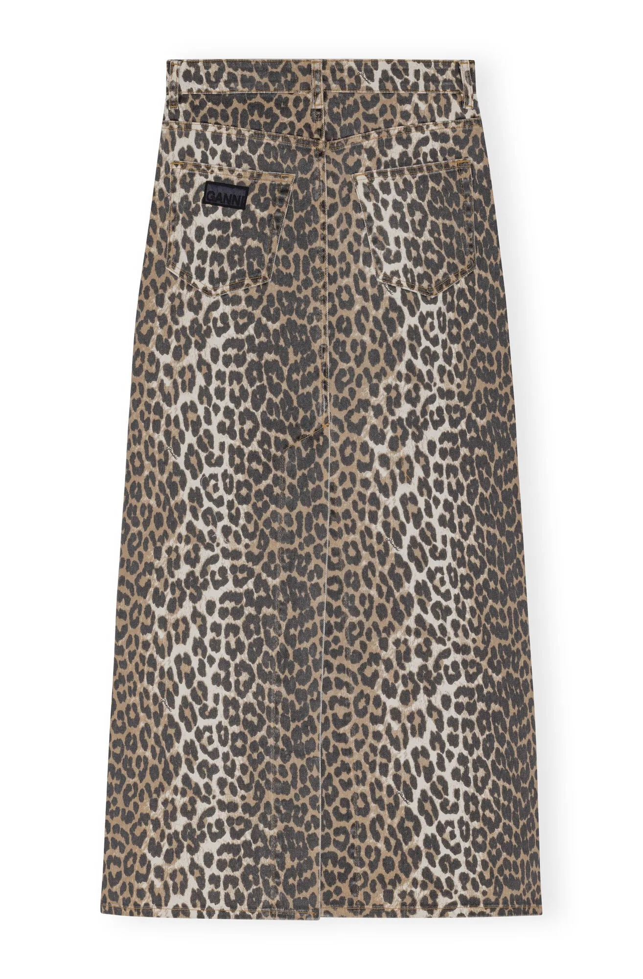 Print Denim Maxi Slit Skirt - Leopard