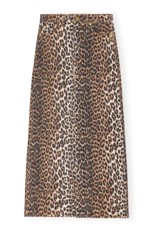 Print Denim Maxi Slit Skirt - Leopard