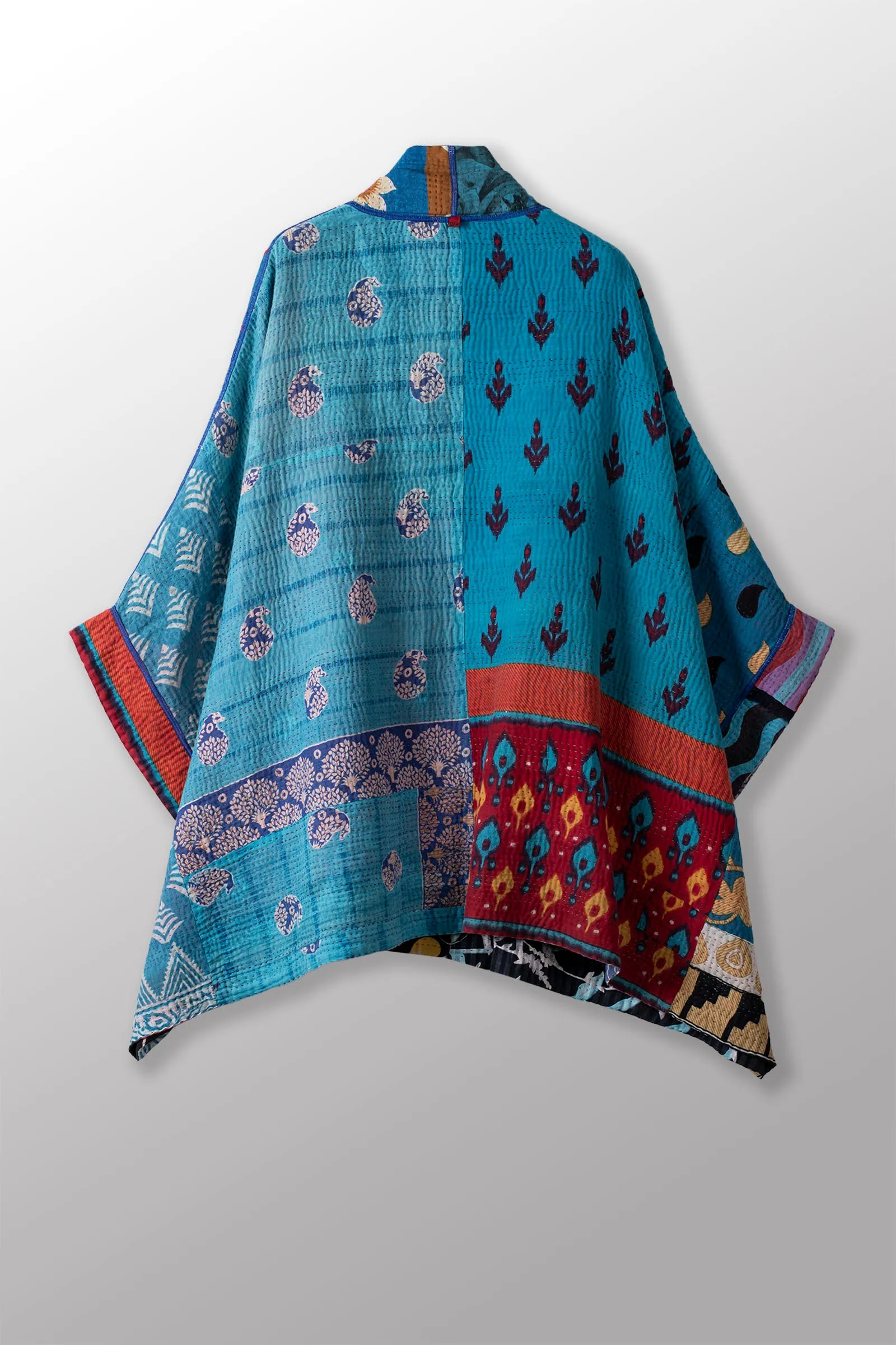 PUZZLE KANTHA DOUBLE COLLAR PONCHO - pz4323-blu -