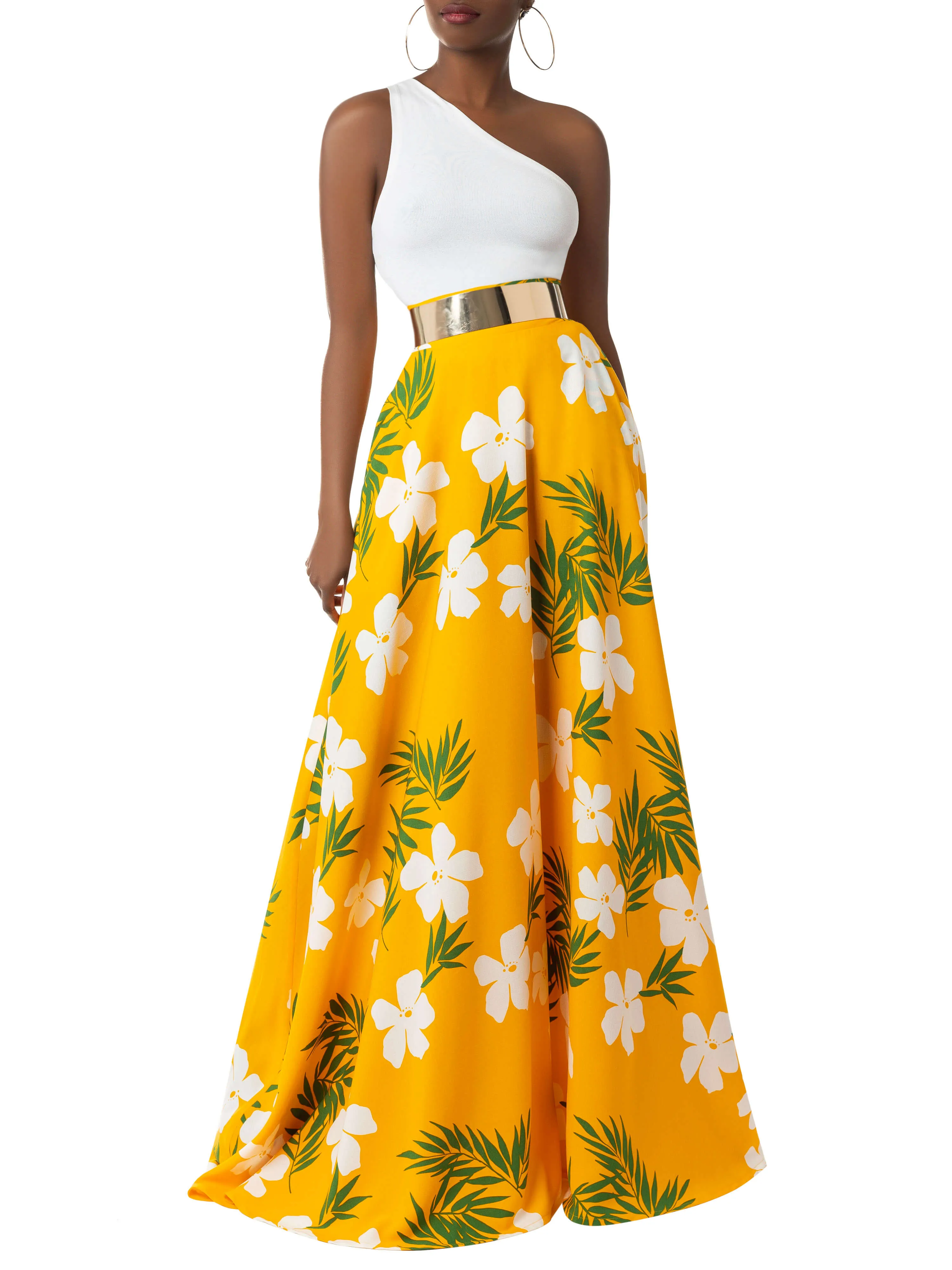 "Azalea" Yellow Tropical Maxi Skirt