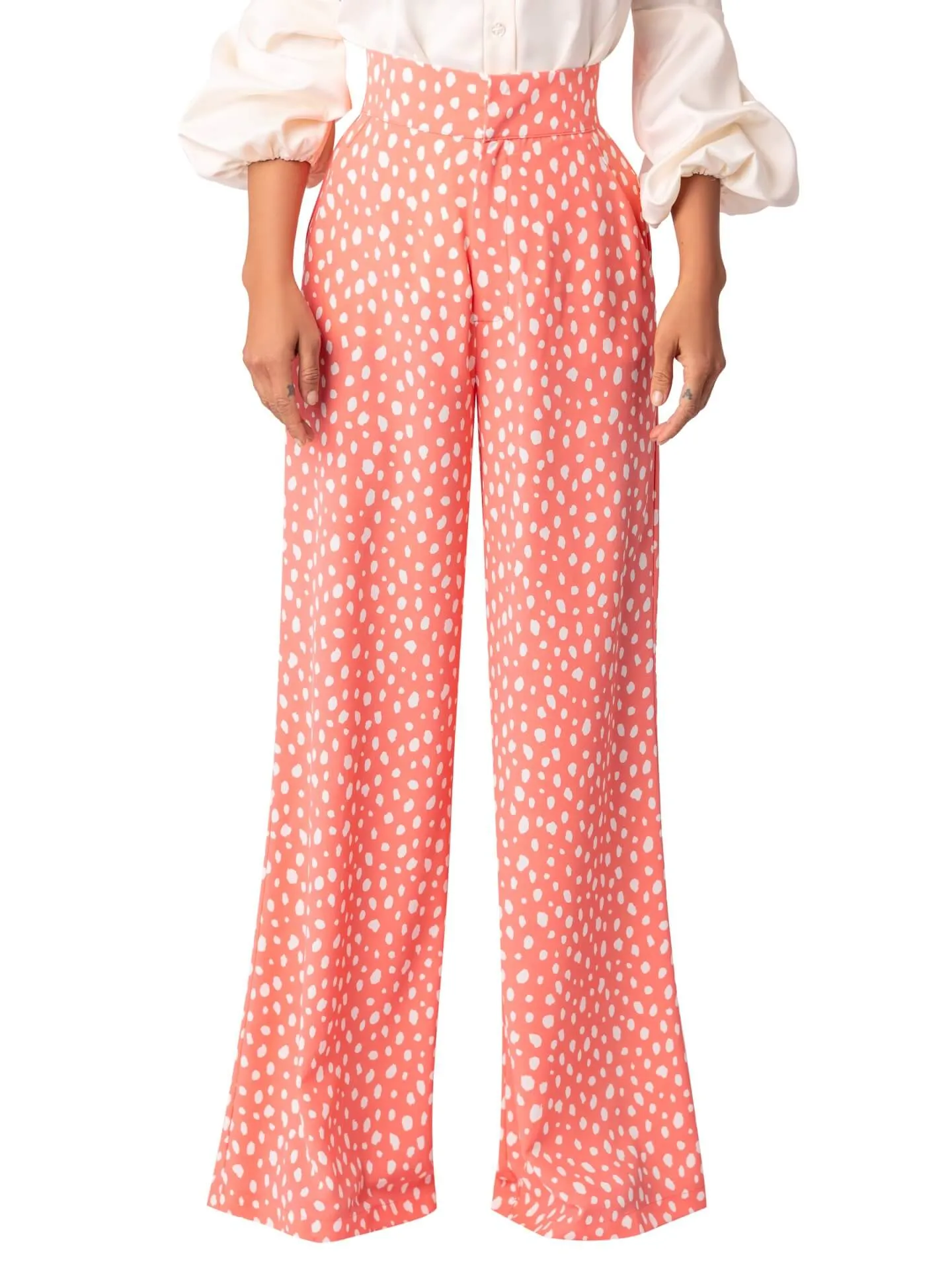 "Coral" Polka Dot High-Waisted Pants