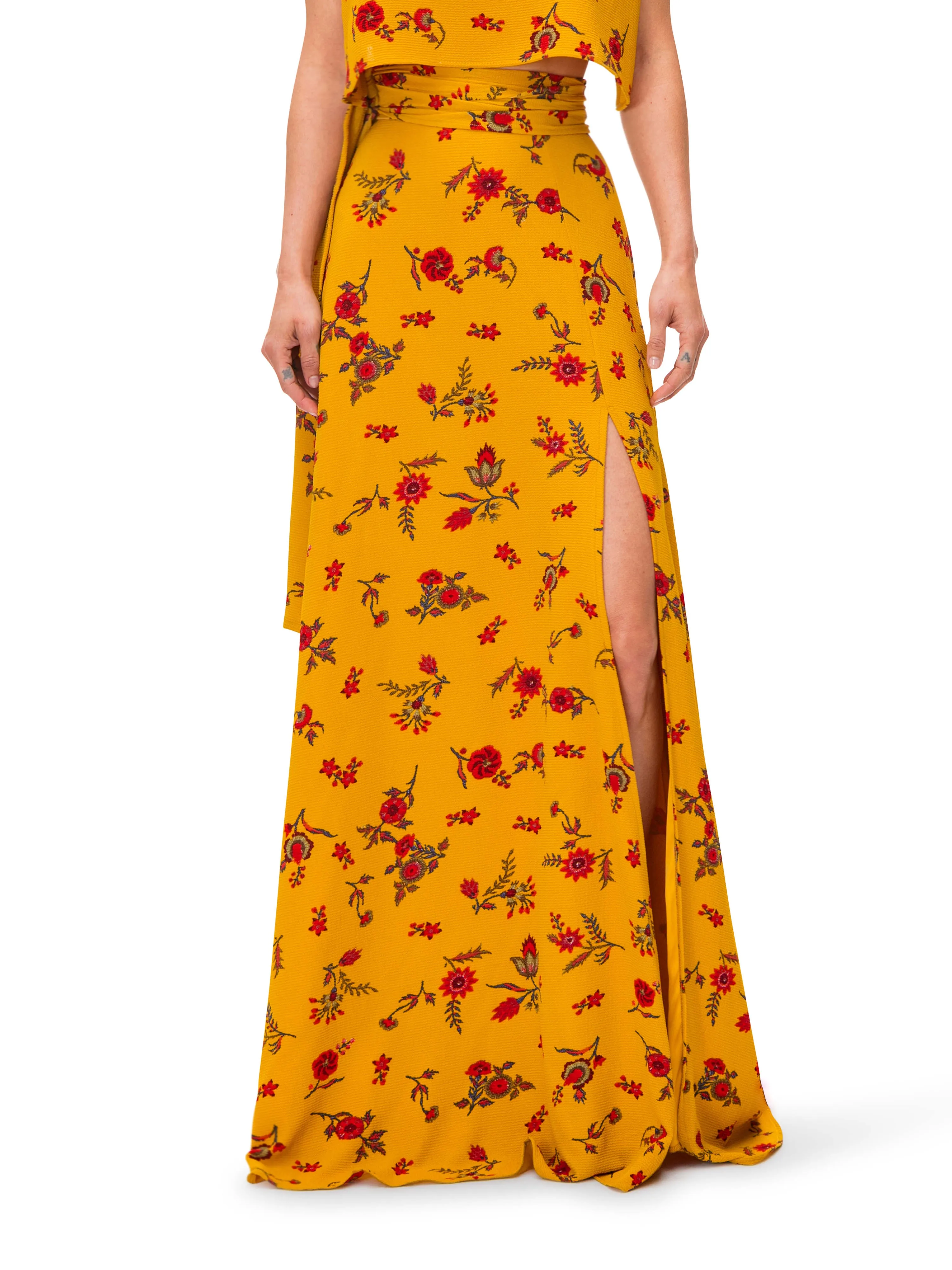 "Marigold" Floral Maxi Skirt w/ Front Slit