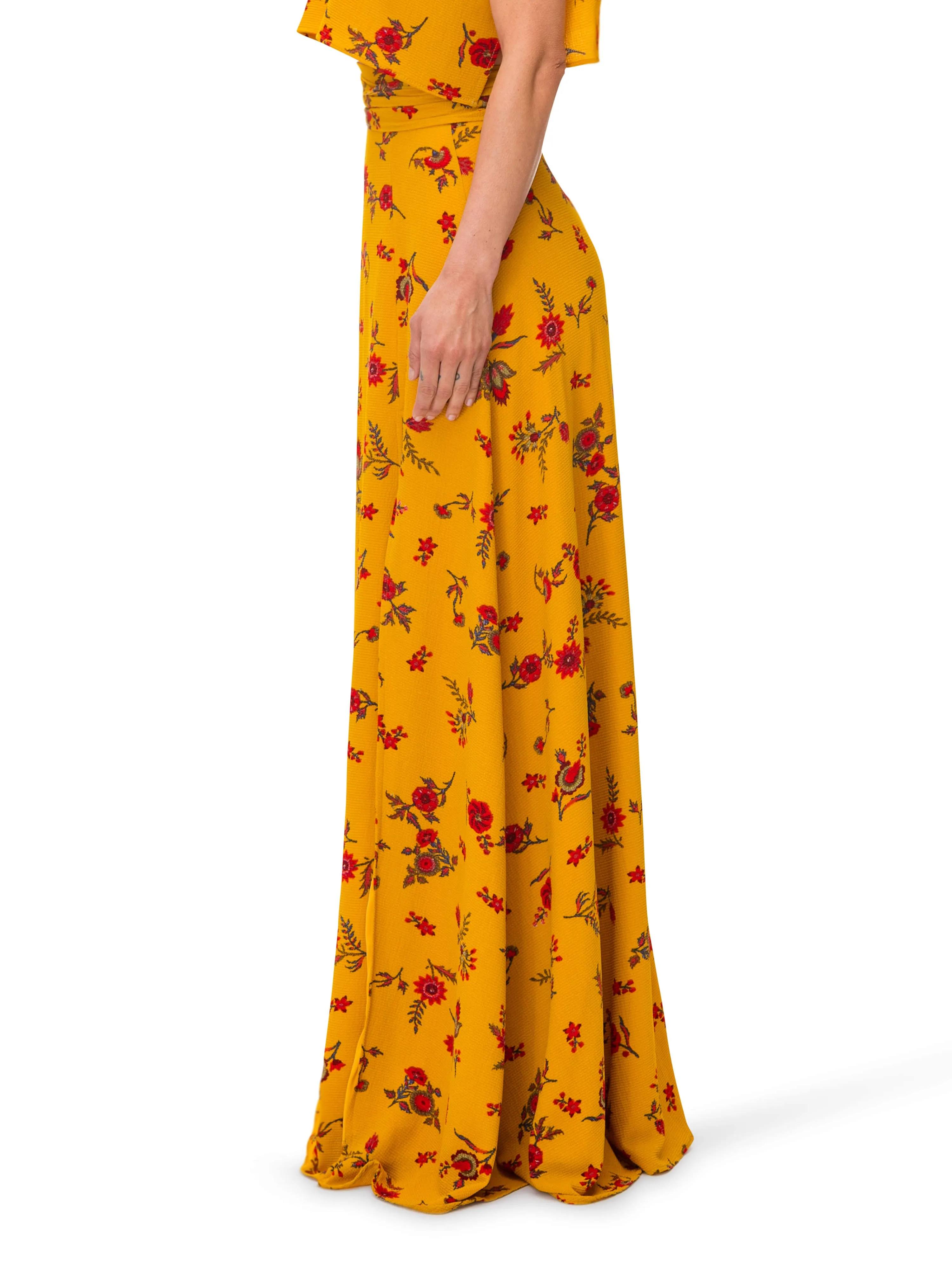 "Marigold" Floral Maxi Skirt w/ Front Slit