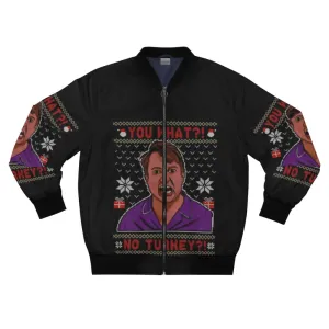 "Peep Show Christmas Bomber Jacket: Snoop No Turkey"