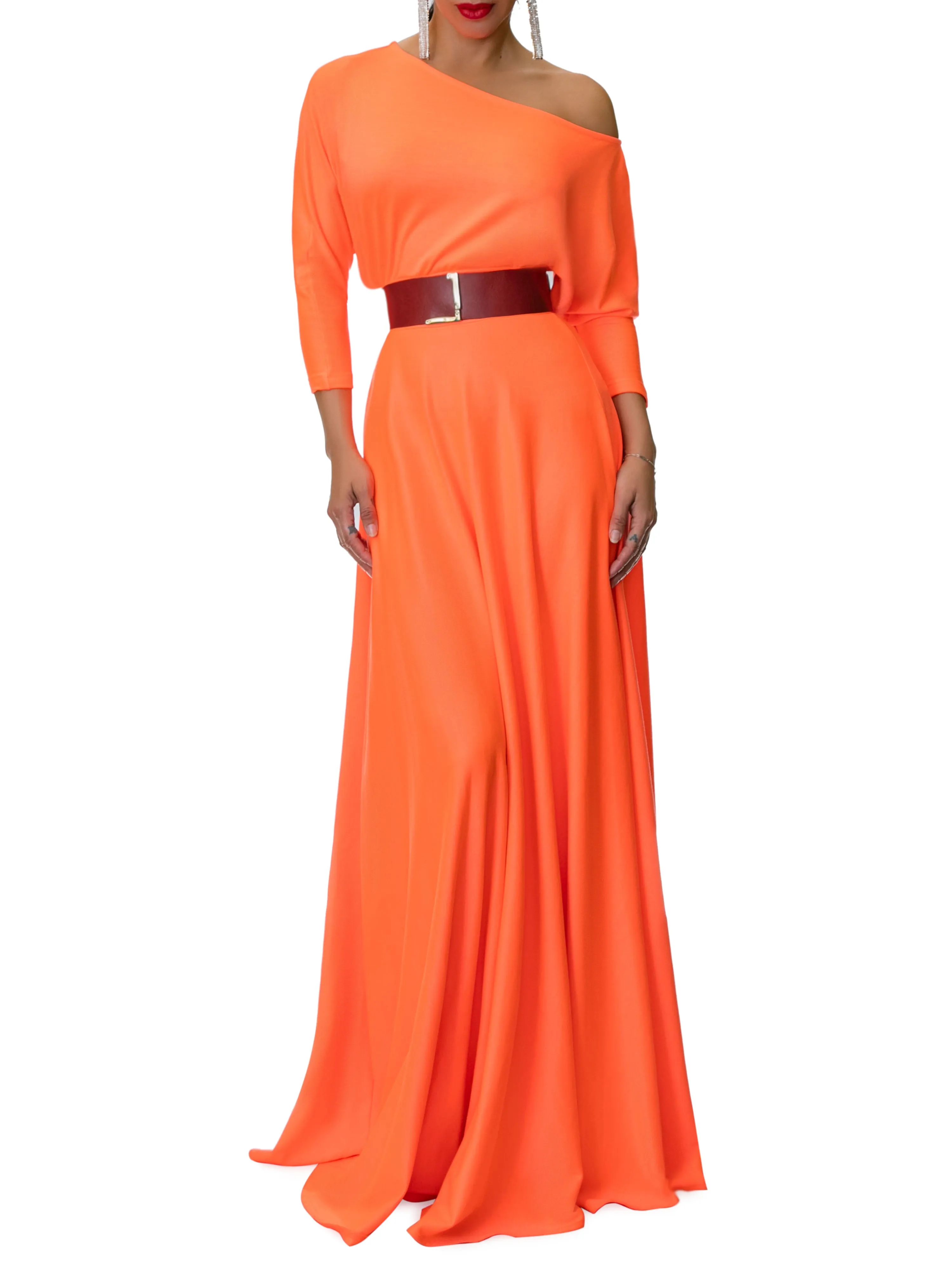 "Phoebe" Neon Salmon Maxi Skirt